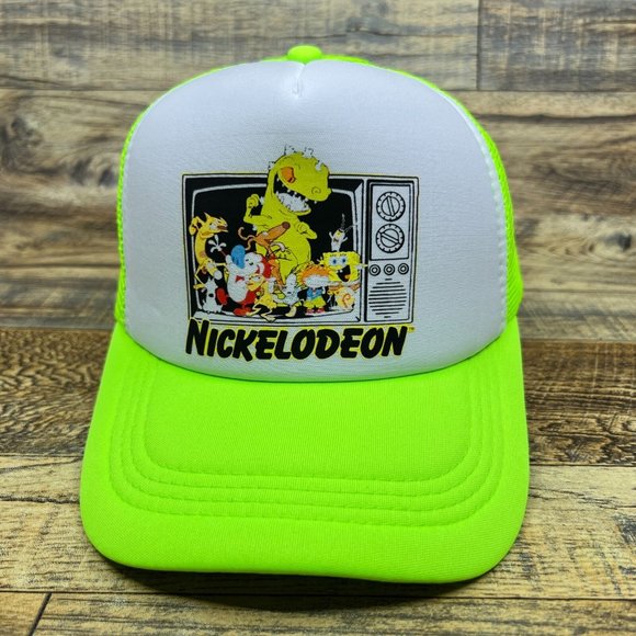 Nickelodeon Mens Trucker Hat Neon Green Snapback 90s Retro TV Baseball Cap - Picture 2 of 8